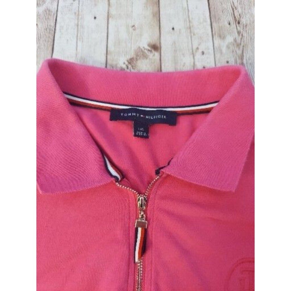 Tommy Hilfiger Women's Pink 1/4 zip Polo shirt Gold Zipper Preppy - Picture 4 of 9